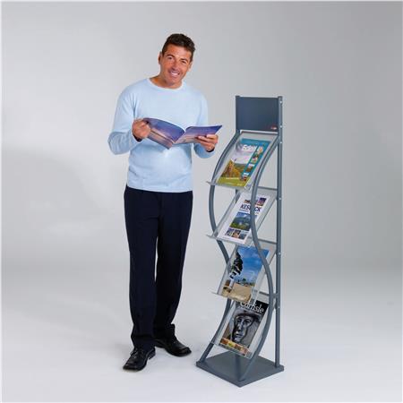 product image:Wave Freestanding Leaflet Dispenser Grey 4 x A4